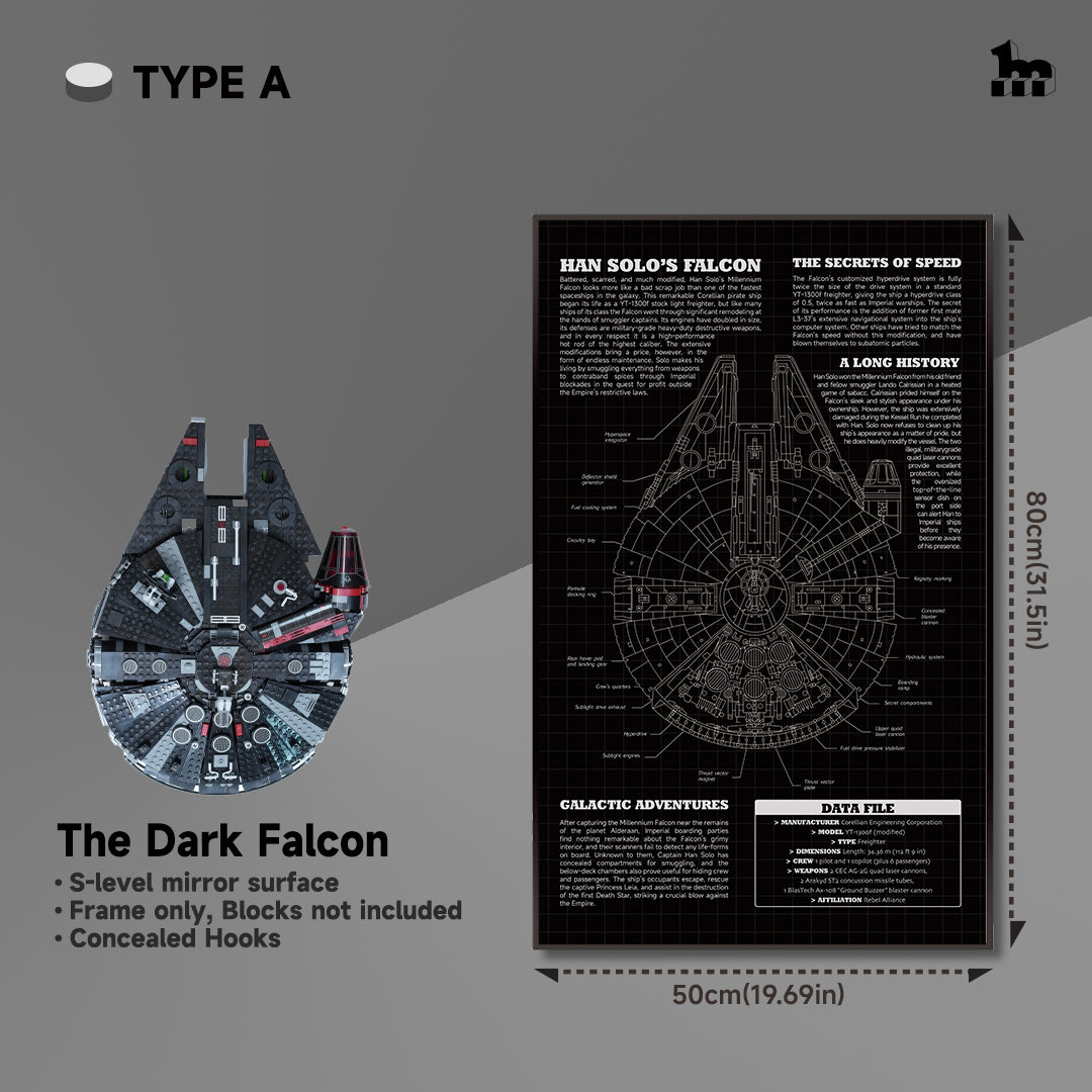 Display frame for LEGO® TECHNIC™ Dark Millennium Falcon